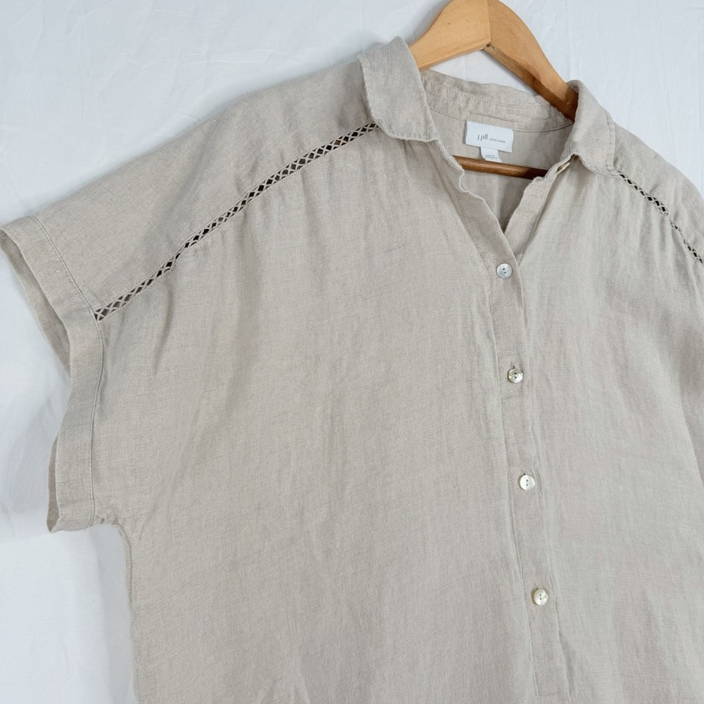 J Jill Love Linen top Women's Casual Short Sleeve 100% Linen Button Up SZ-L - Picture 6 of 16